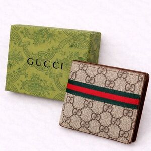 Designer Inspired Monogram Stripe Bifold Wallet Brown Green Red Card Holder NWT